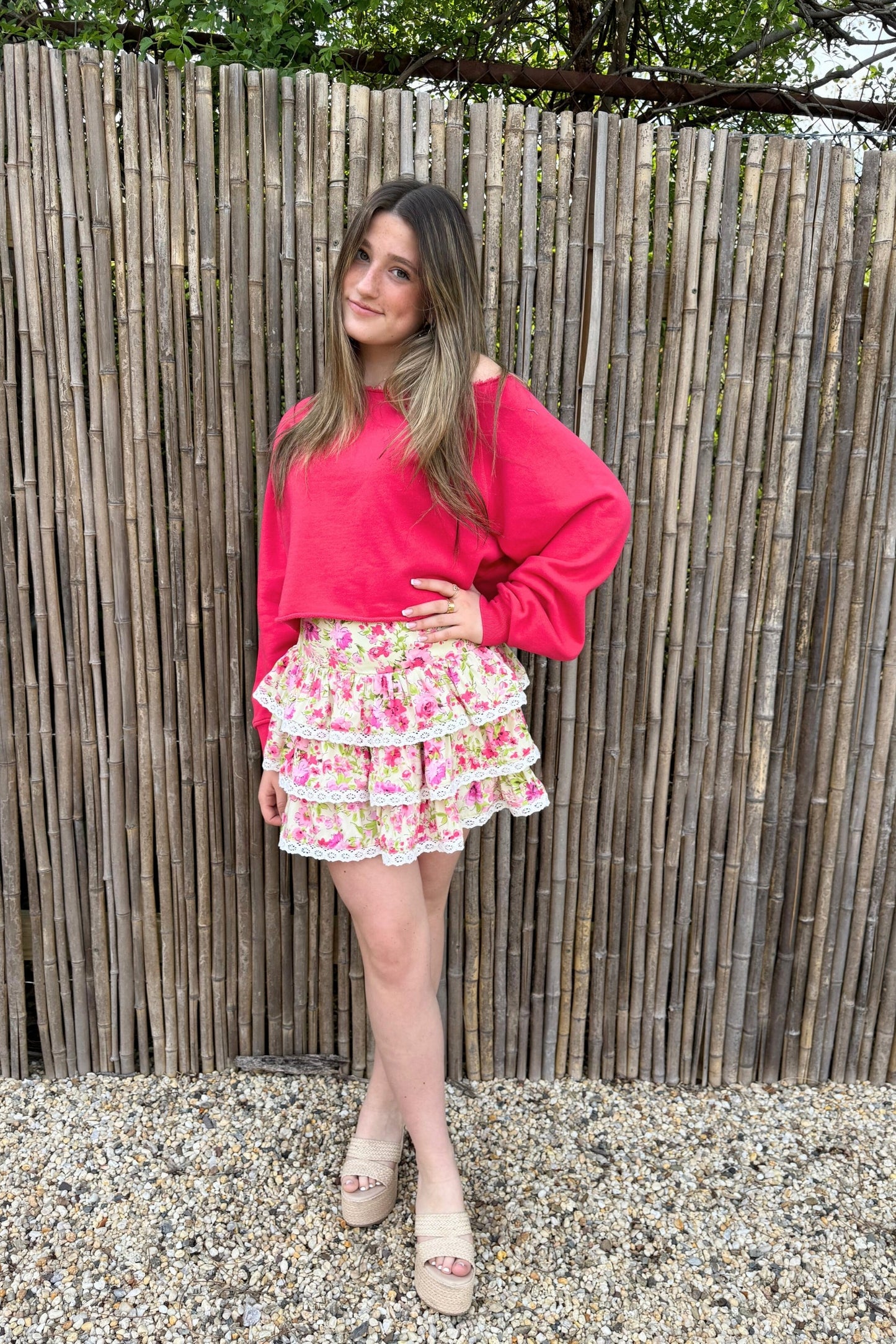 TWEEN MELODY PRINTED DROP WAIST LACE TRIM SKIRT - FINAL SALE