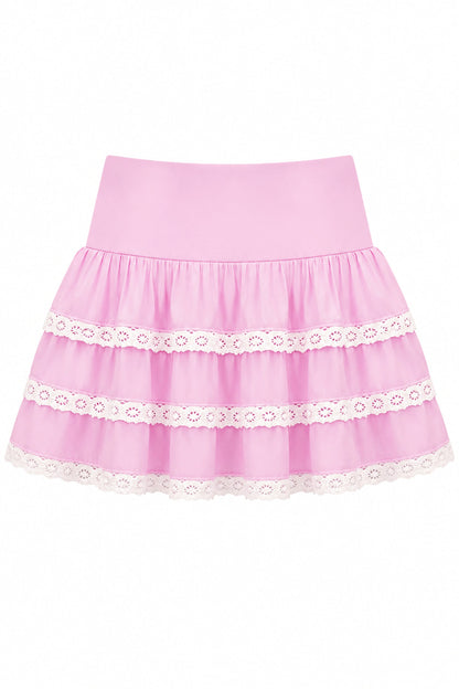 TWEEN MELODY SOLID DROP WAIST LACE TRIM SKIRT