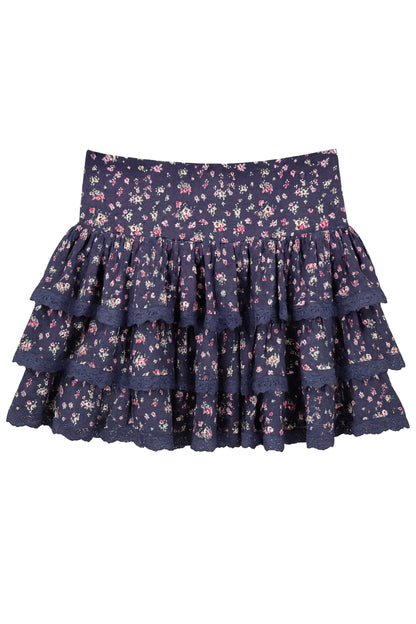 TWEEN MELODY PRINTED DROP WAIST LACE TRIM SKIRT - FINAL SALE