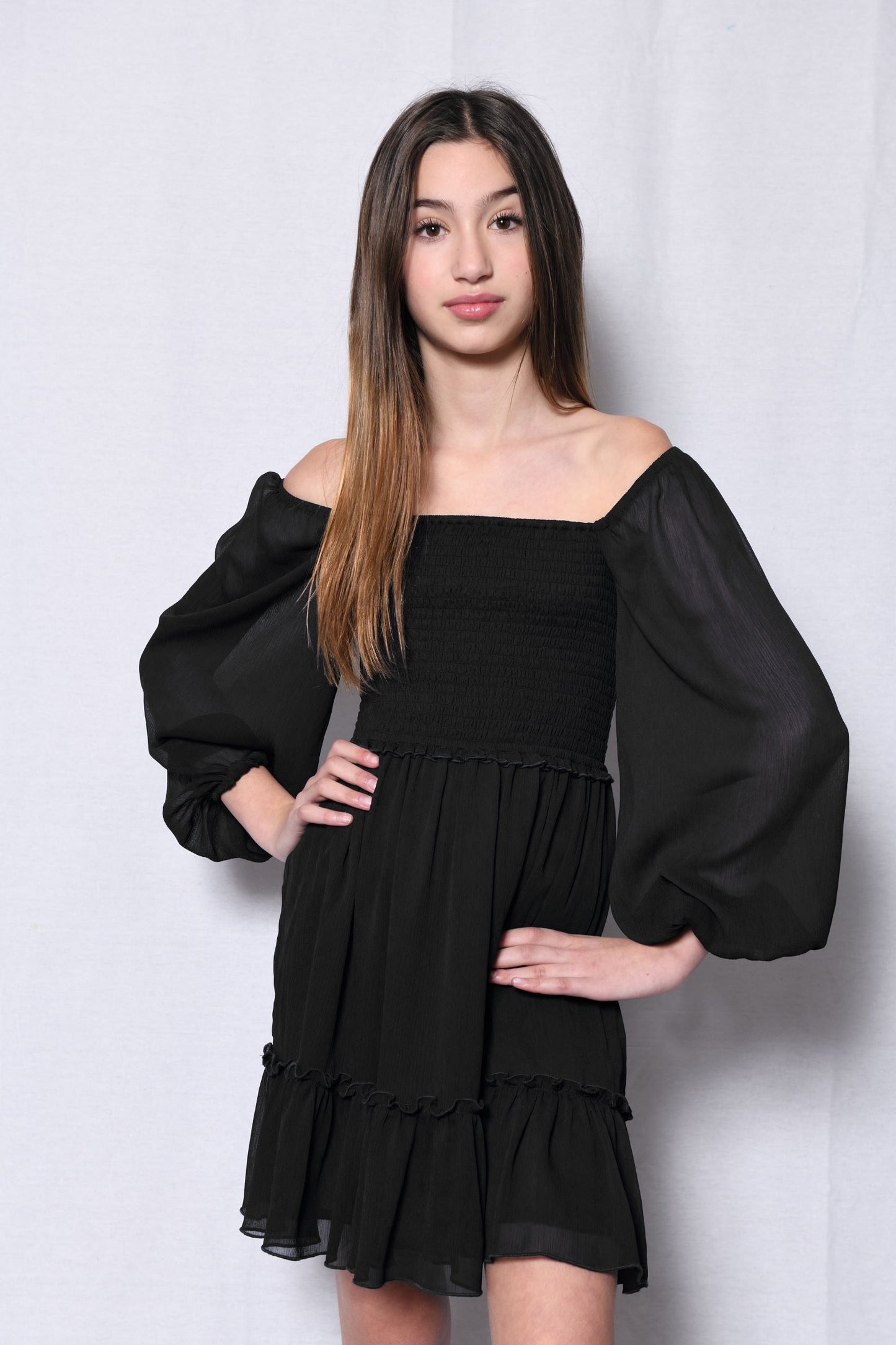 TWEEN MOLLY SOLID LONG SLEEVE DRESS