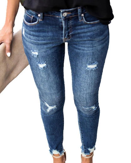 DressBetty - Waist Skinny Jeans Vintage Distressed Denim Holes Destroyed Pencil Pants