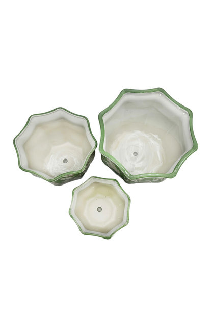 Ceramic Chinoiserie Planter Pot Set - Green