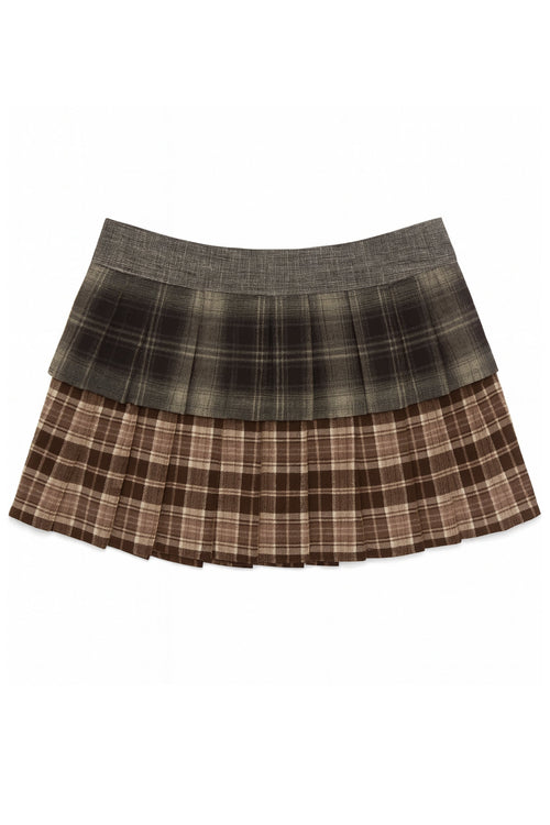 JUNIOR RAQUEL TIERED MIXED PLAID SKIRT