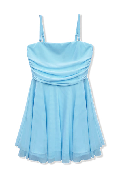 JUNIOR ROCHELLE SOLID MESH STRAPLESS DRESS