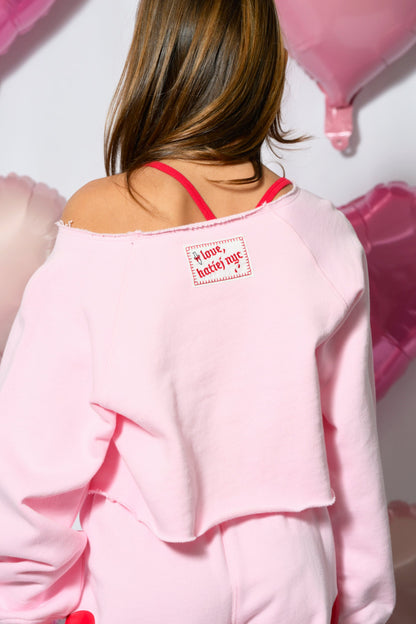 TWEEN SHANE VDAY OFF SHOULDER CROP SWEATSHIRT - FINAL SALE