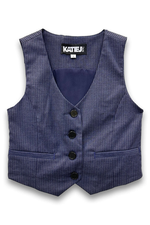 TWEEN SIENNA VEST IN PINSTRIPE - FINAL SALE