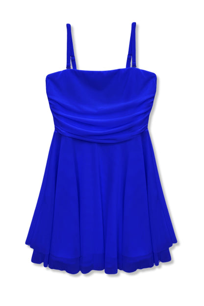 JUNIOR ROCHELLE SOLID MESH STRAPLESS DRESS