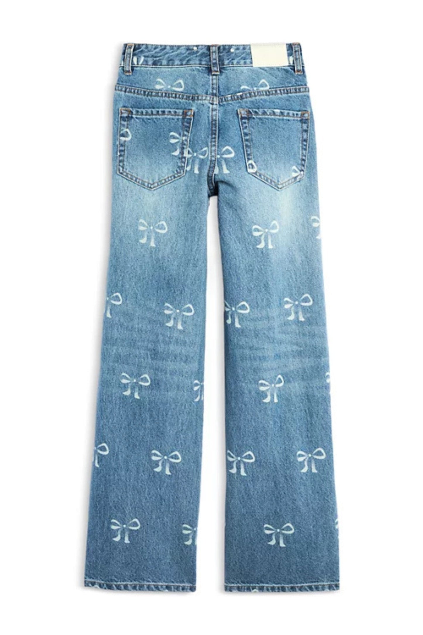 JUNIOR CHICAGO DISTRESSED BOW PRINT LOW RISE JEANS