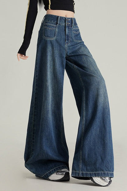 Wide Leg Flare High Waist Fleece Lined Jeans