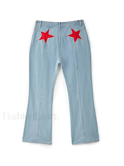 Back Star Patchwork Flare Jeans