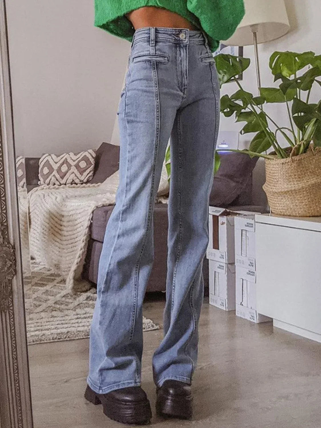 Back Star Patchwork Flare Jeans