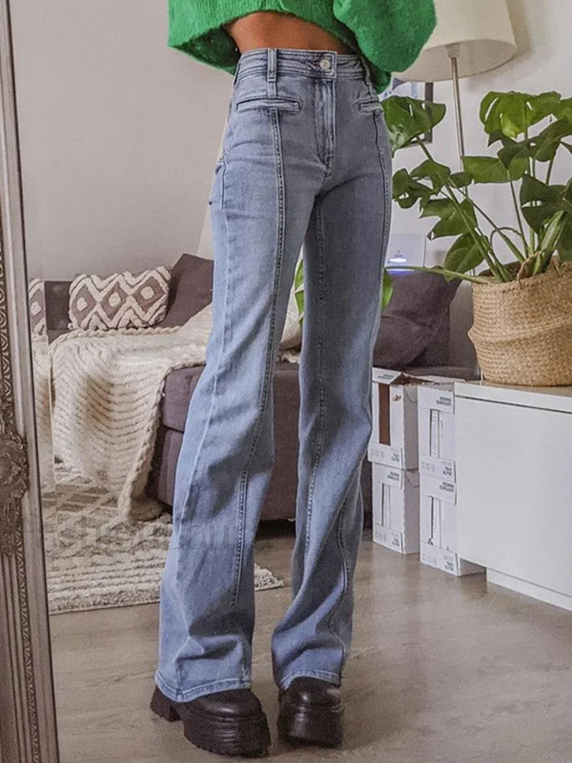 Back Star Patchwork Flare Jeans