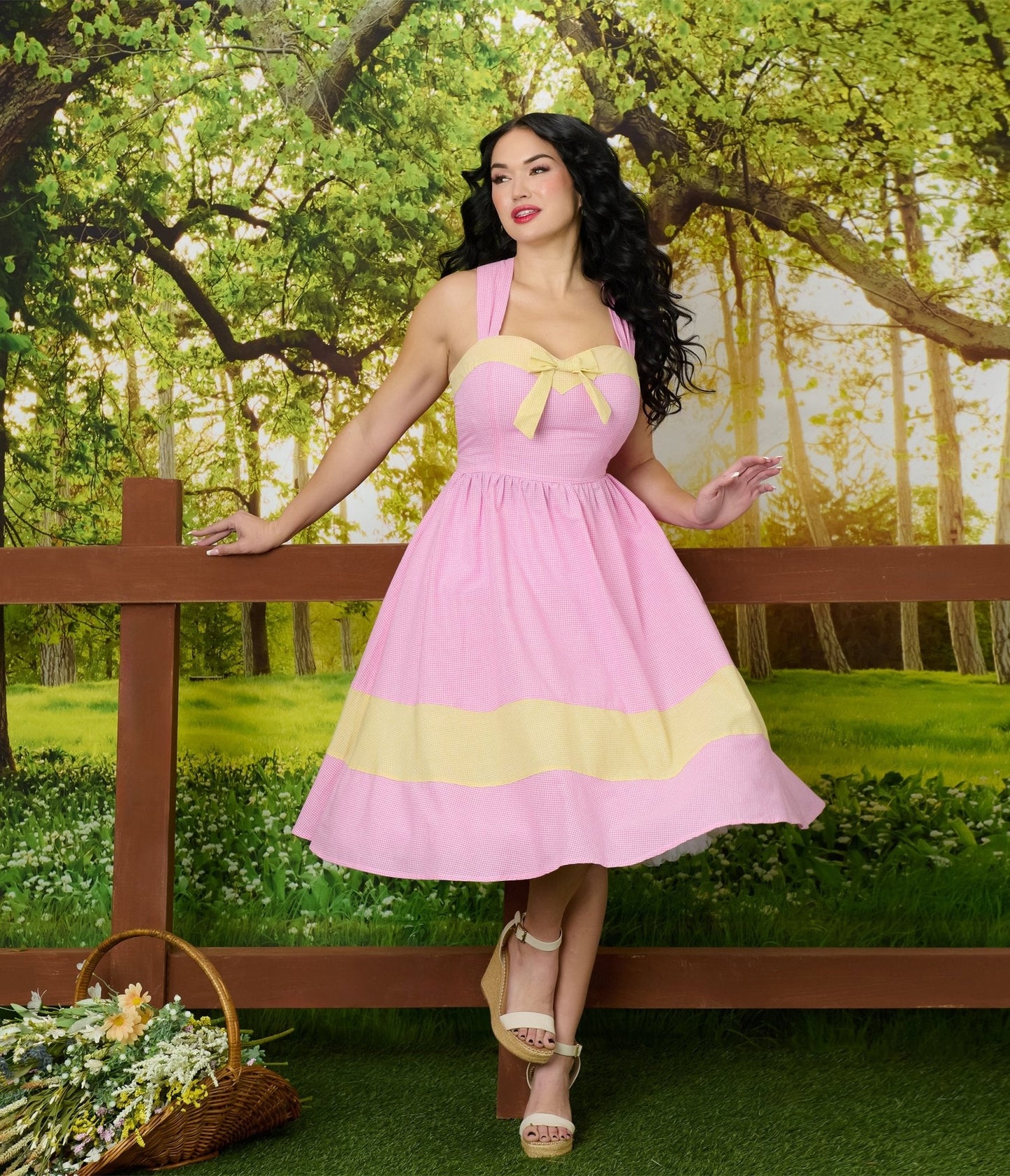 Barbie™ x Unique Vintage Picnic Pretty Gingham Swing Dress