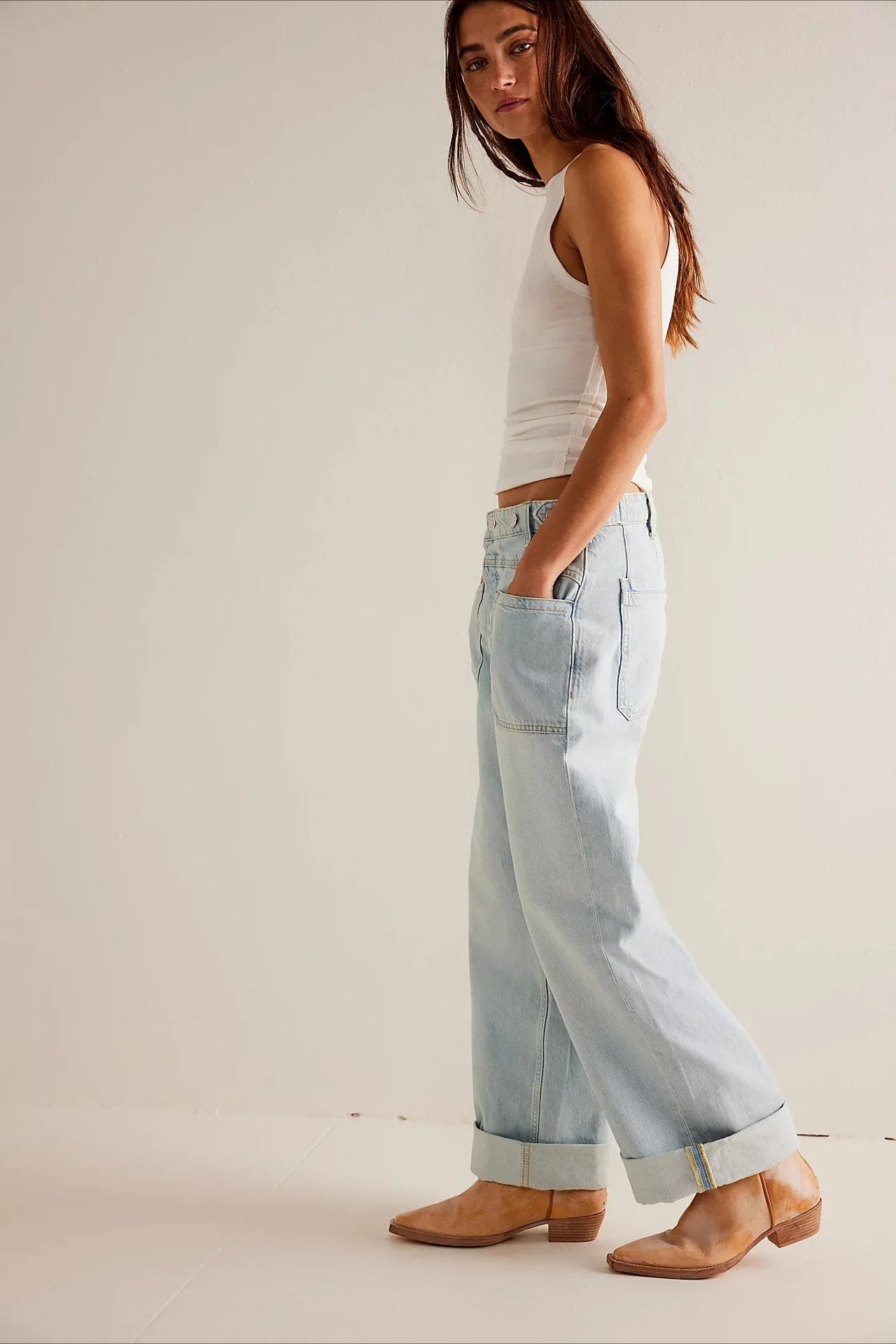 Vintage Washed Wide Leg Jeans