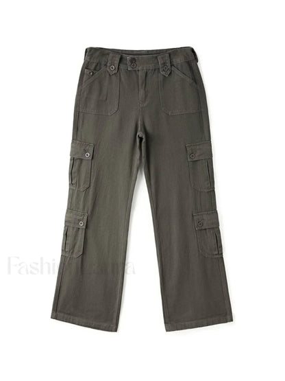 Buttoned Straight Leg Cargo Jeans
