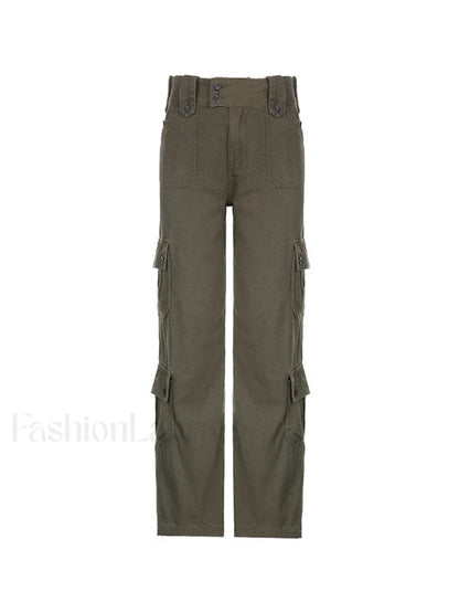 Buttoned Straight Leg Cargo Jeans