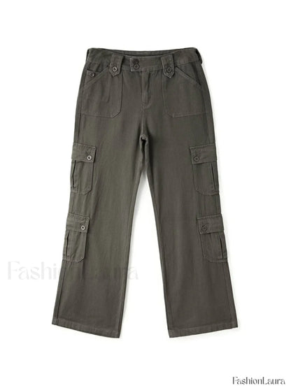 Buttoned Straight Leg Cargo Jeans