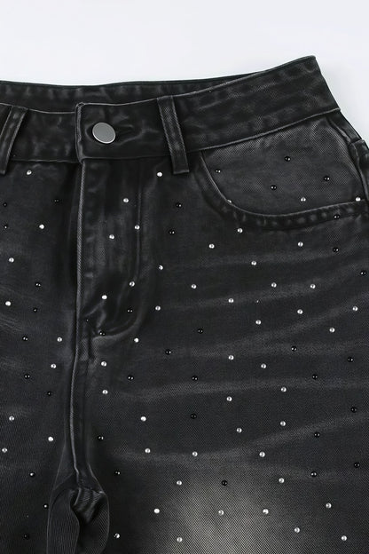 Vintage Rhinestone Distressed Low Waist Wide Leg Jeans