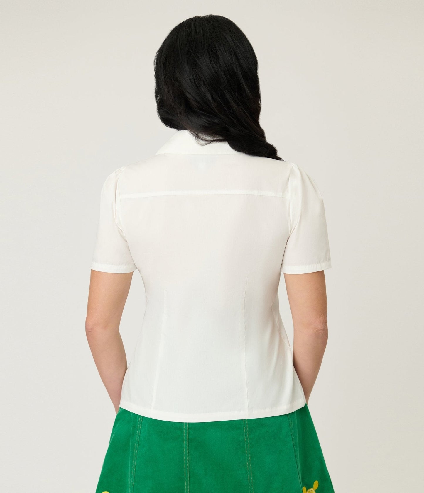 Disney Food Collection by Unique Vintage White & Orange Pocket Minnie Embroidered Cotton Blouse