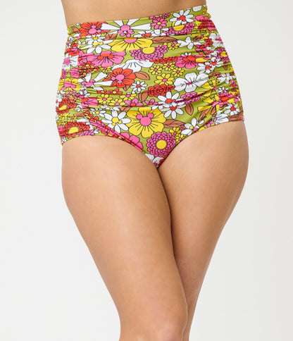 Disney Mickey & Friends Collection by Unique Vintage Mickey Floral Monroe High Waist Bikini Bottom