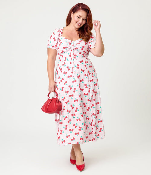 Disney Mickey & Friends Collection by Unique Vintage Plus Size Pink & Minnie Cherries Midi Dress
