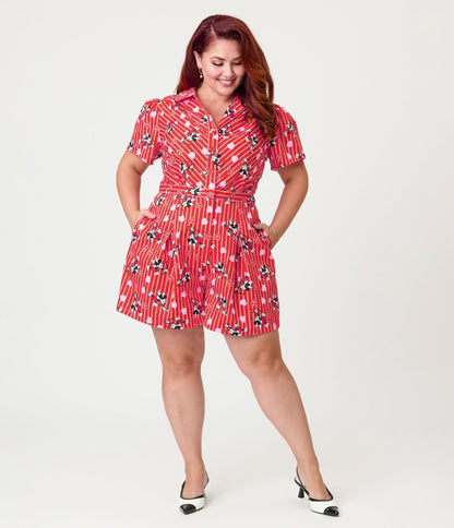 Disney Mickey & Friends Collection by Unique Vintage Plus Size Red Striped Cupid Mickey Cotton Romper