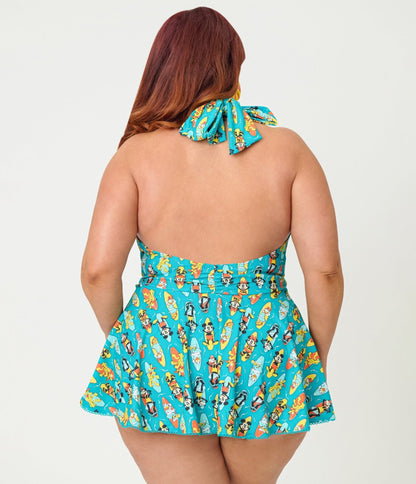 Disney Mickey & Friends Collection by Unique Vintage Plus Size Surfing Mickey Wendy Swimsuit