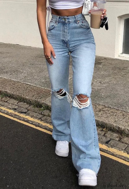 Distressed High Waist Ripped Jeans