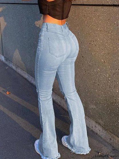 Distressed High Waist Ripped Jeans