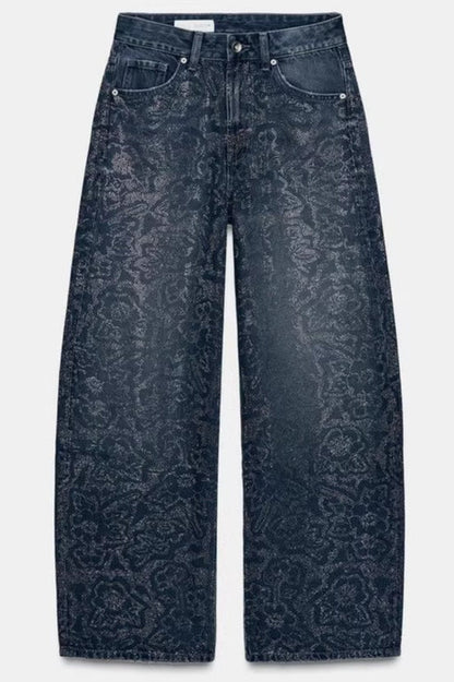 Low Rise Wide Leg Rhinestone Embellished Jeans