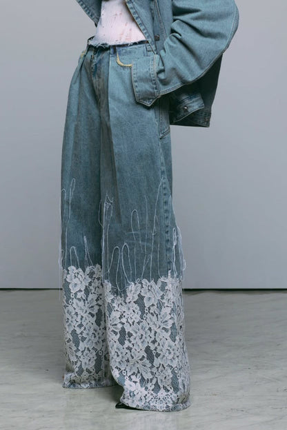 Lace Panel Wide Leg Jeans