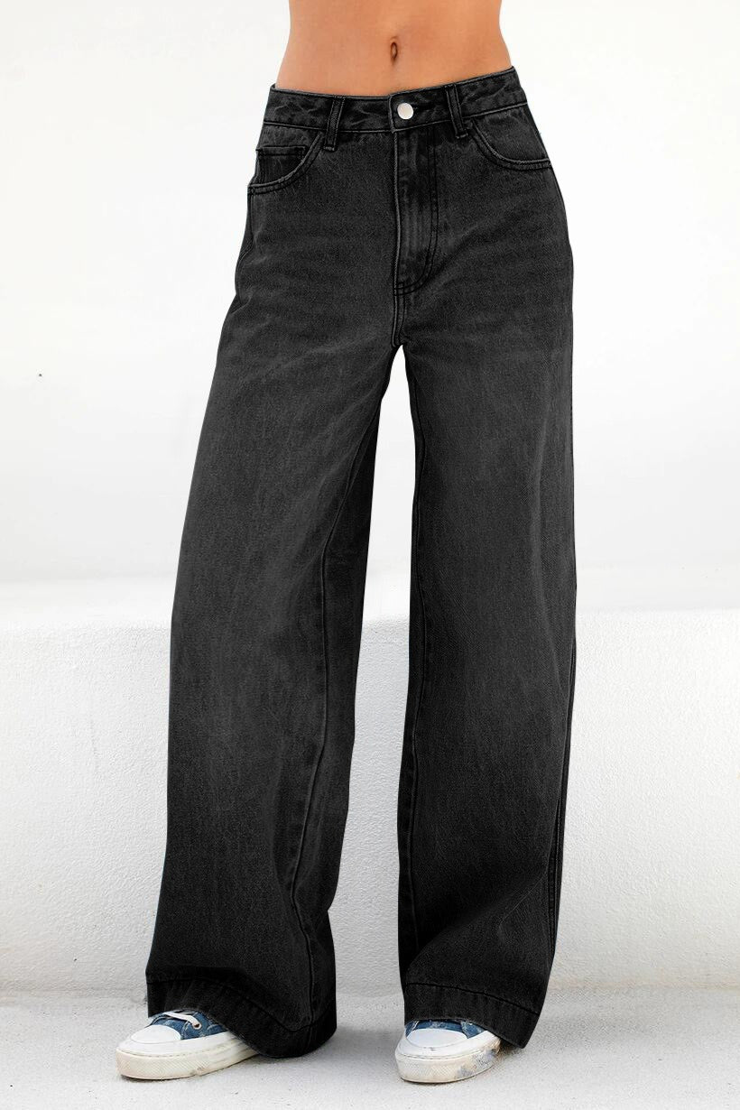 Casual High Waist Washed Straight Jeans