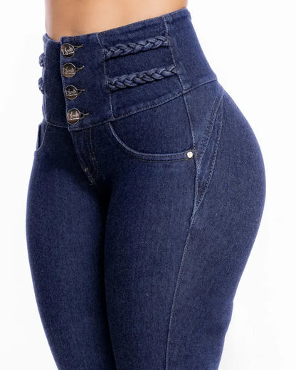 Wideband Waist Button Front Skinny Jeans