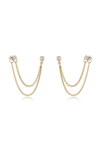 Double Piercing Chain Dangle Earrings - Clear