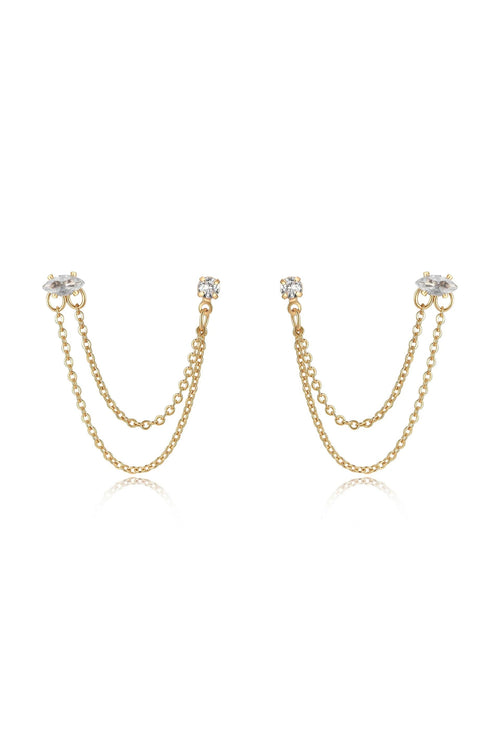 Double Piercing Chain Dangle Earrings - Clear