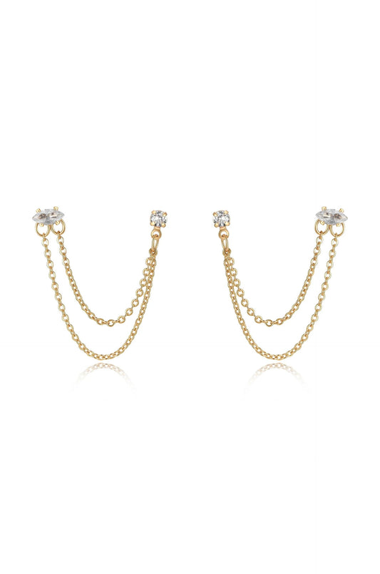 Double Piercing Chain Dangle Earrings - Clear