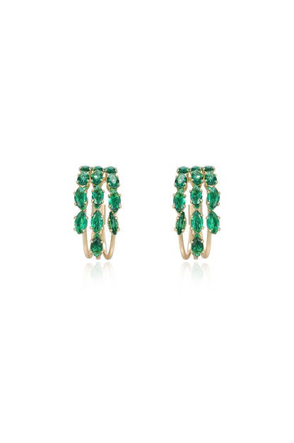 Multi-Crystal Huggie Hoop Earrings - Emerald