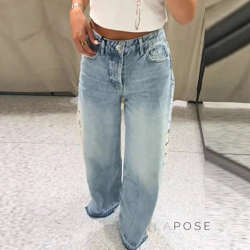 Anaisha Crochet Patch Wide-Leg Jeans