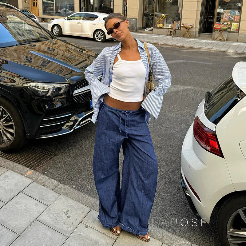 Zamara Faux Denim Wide-Leg Pants