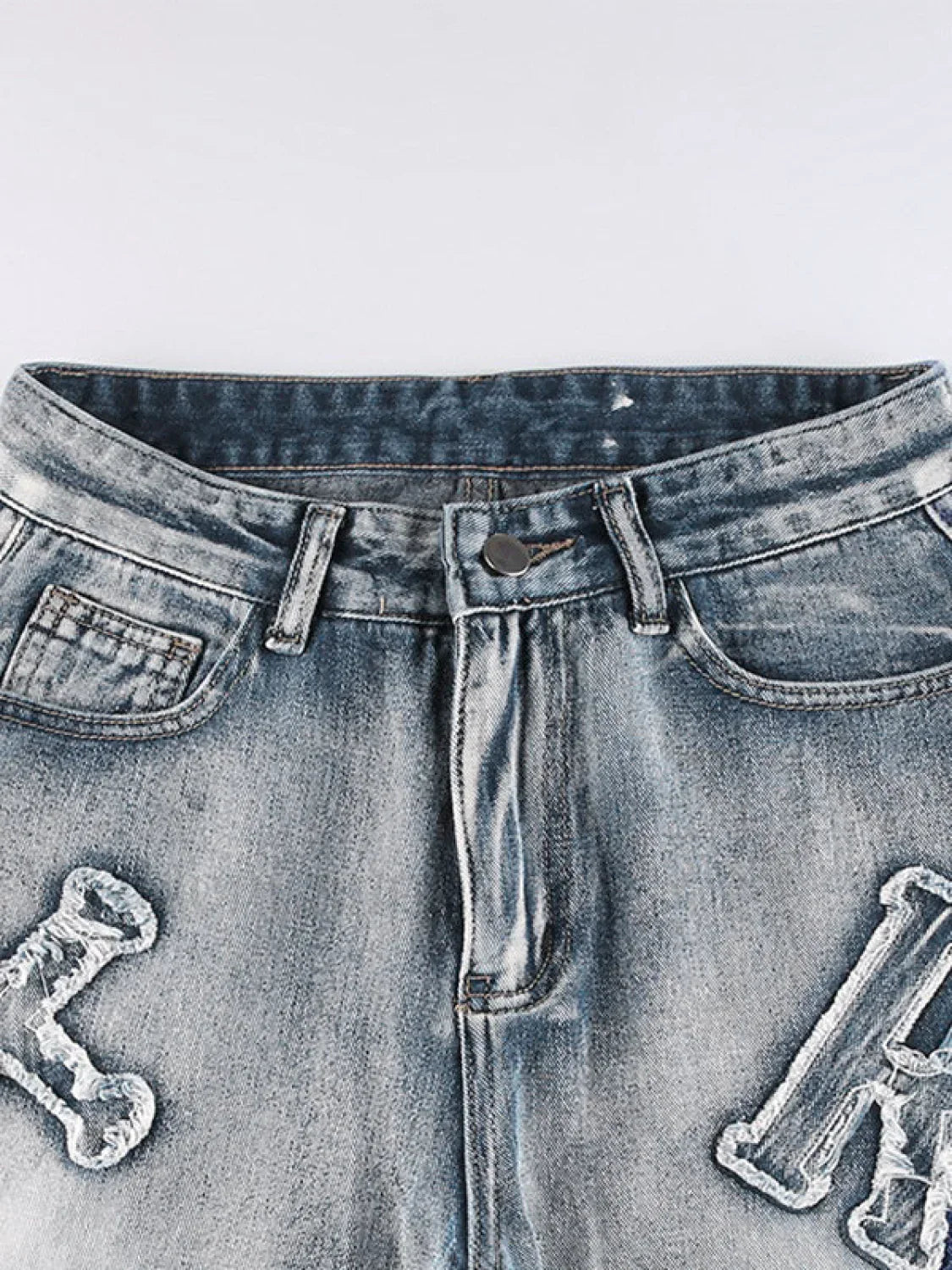 Letter Patch Faded Boyfriend Jeans