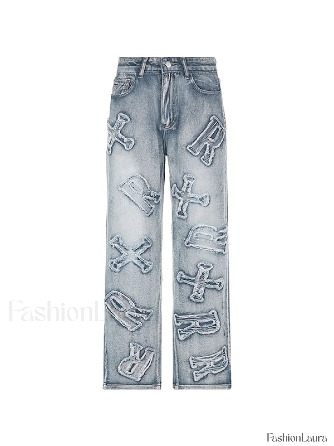 Letter Patch Faded Boyfriend Jeans