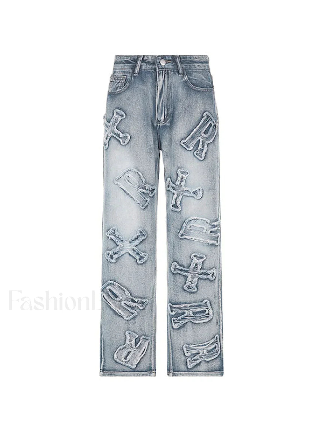 Letter Patch Faded Boyfriend Jeans