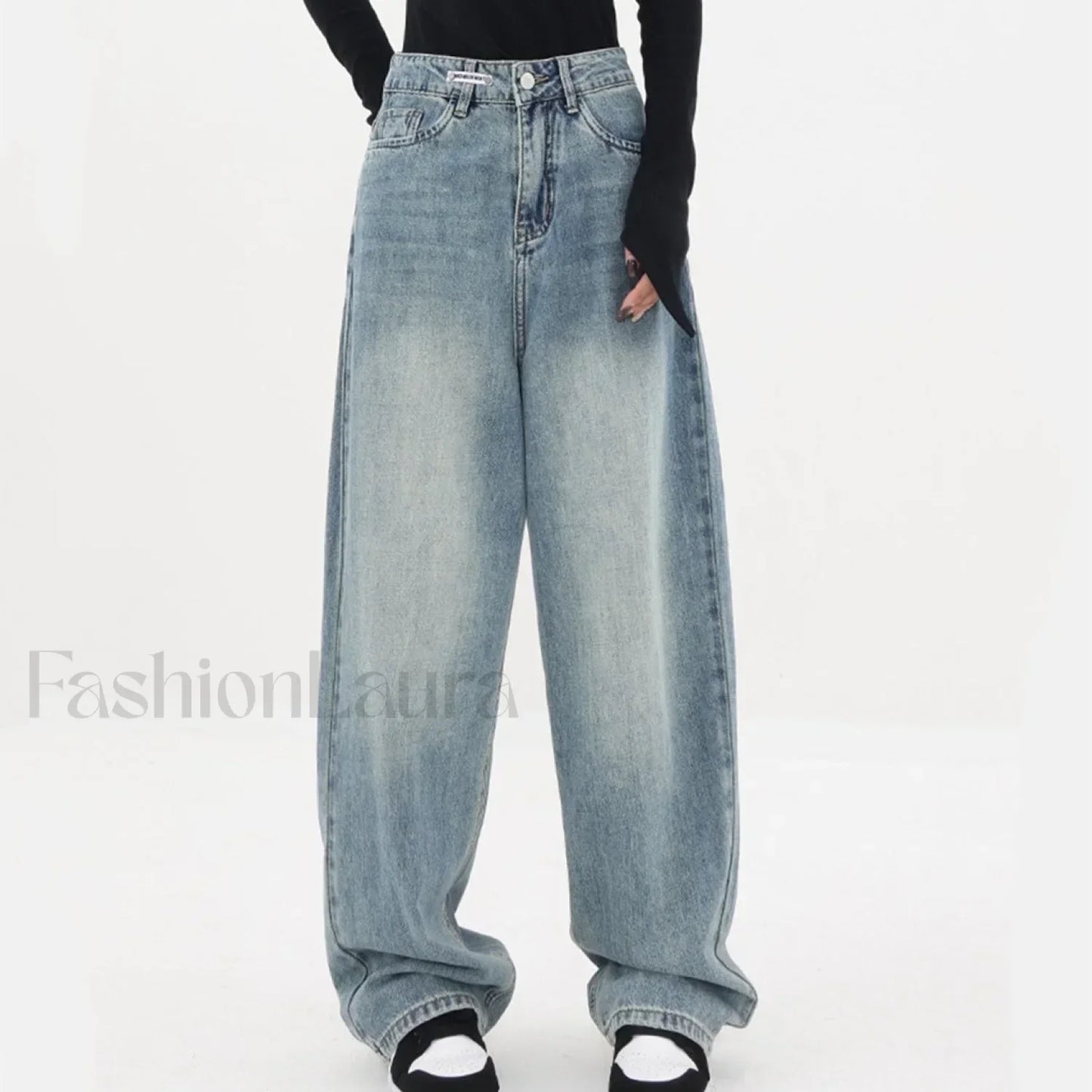 Light Blue Wash Trendy Baggy Boyfriend Jeans