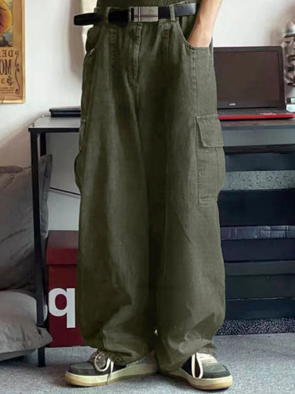 Men's Cargo Pocket Patched Straight Leg Jeans