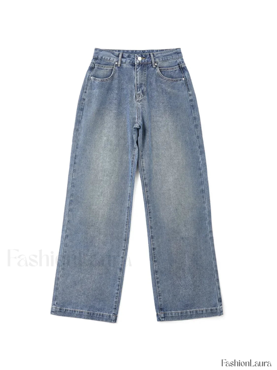 Pocket Design Blue Wash Boyfriend Jeans