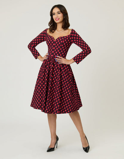 Disney Holiday Collection by Unique Vintage Red Mickey Plaid Swing Dress