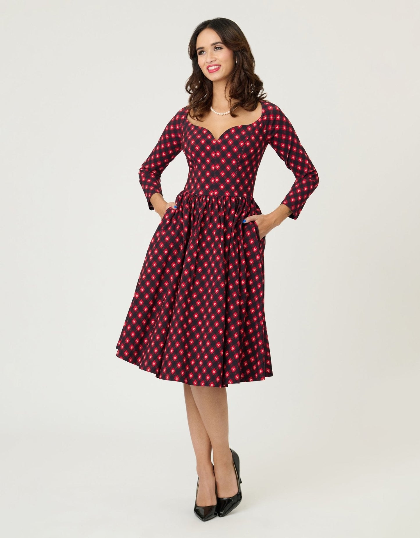 Disney Holiday Collection by Unique Vintage Red Mickey Plaid Swing Dress