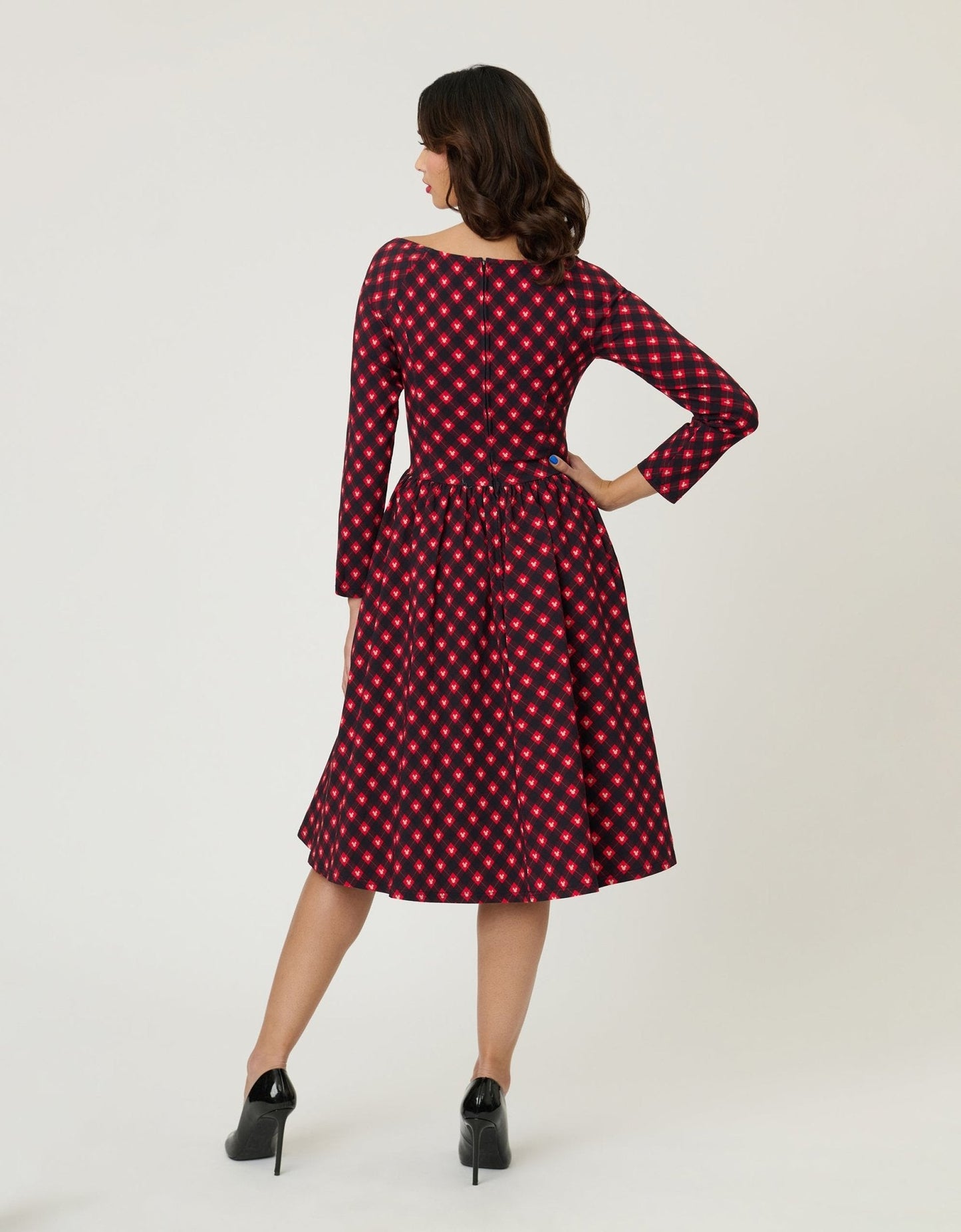 Disney Holiday Collection by Unique Vintage Red Mickey Plaid Swing Dress