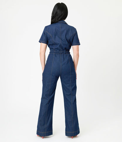 Disney Pixar Cars Collection by Unique Vintage Pit Crew Denim Jumpsuit
