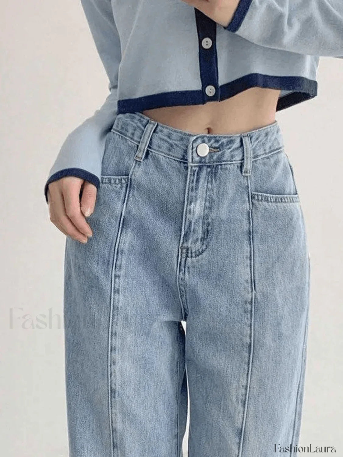 Seam Detail Washed Boyfriend Jeans